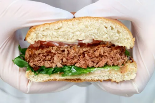 Burger herne- ja kaeravalgust taimse pihviga