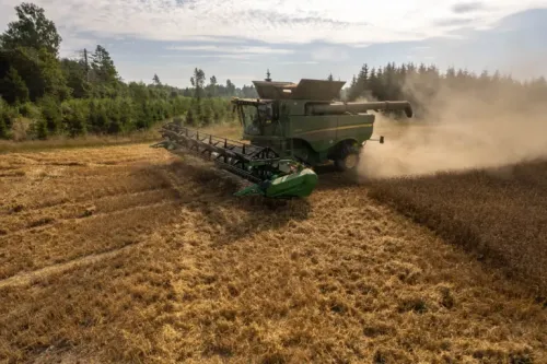 Pildil on kombain põllul